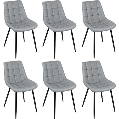 Lot de 6 Chaises de Salle à Manger en Simili Cuir Chaises de cuisine tapissées gris clair