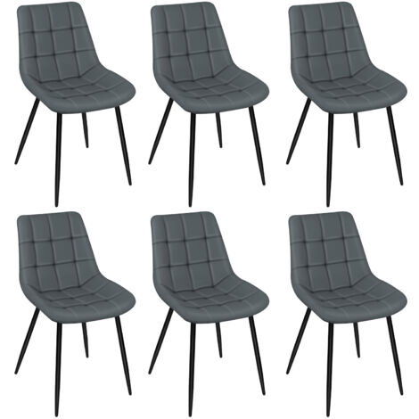 Lot de 6 Chaises de Salle à Manger en Simili Cuir Chaises de cuisine tapissées gris foncé