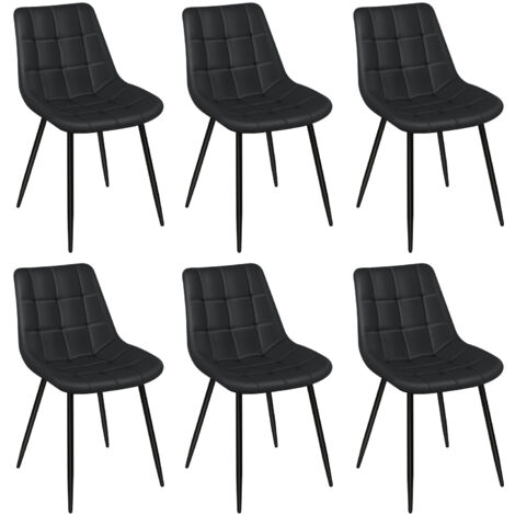 Lot de 6 chaises de salle à manger en simili cuir noir – Rembourrage en mousse compressée – Dossier ergonomique – Pieds en métal – Dazhom