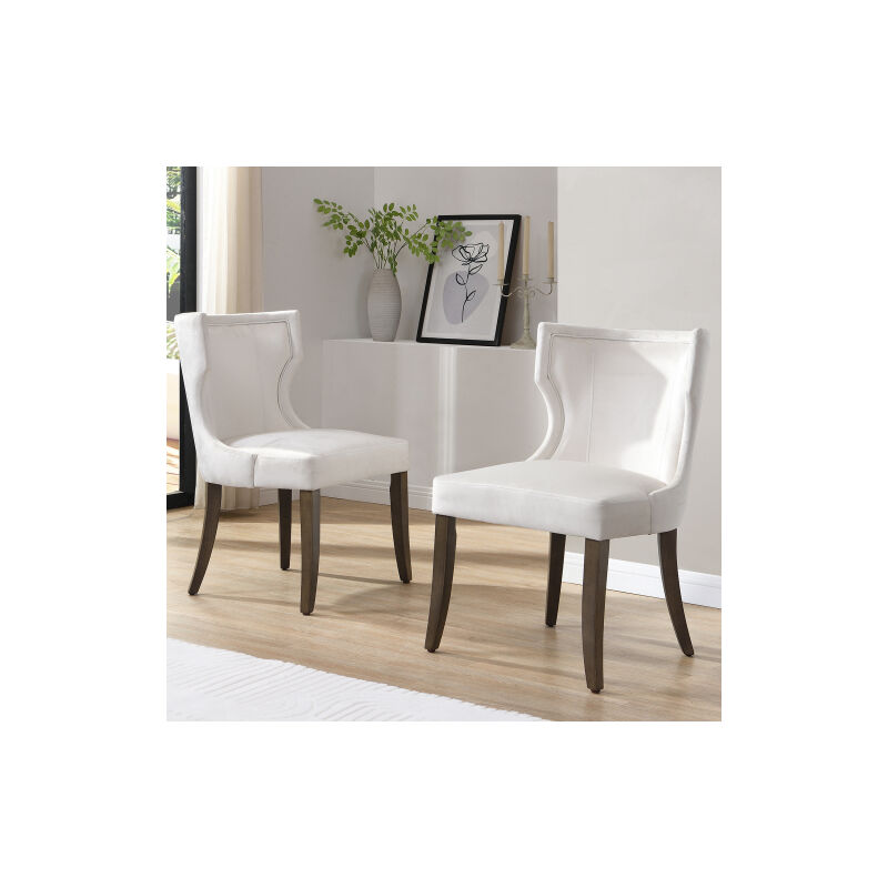 Lot de 4 chaises de salle à manger en velours blanc avec pieds réglables en bois massif, pour chambre, cuisine, salon