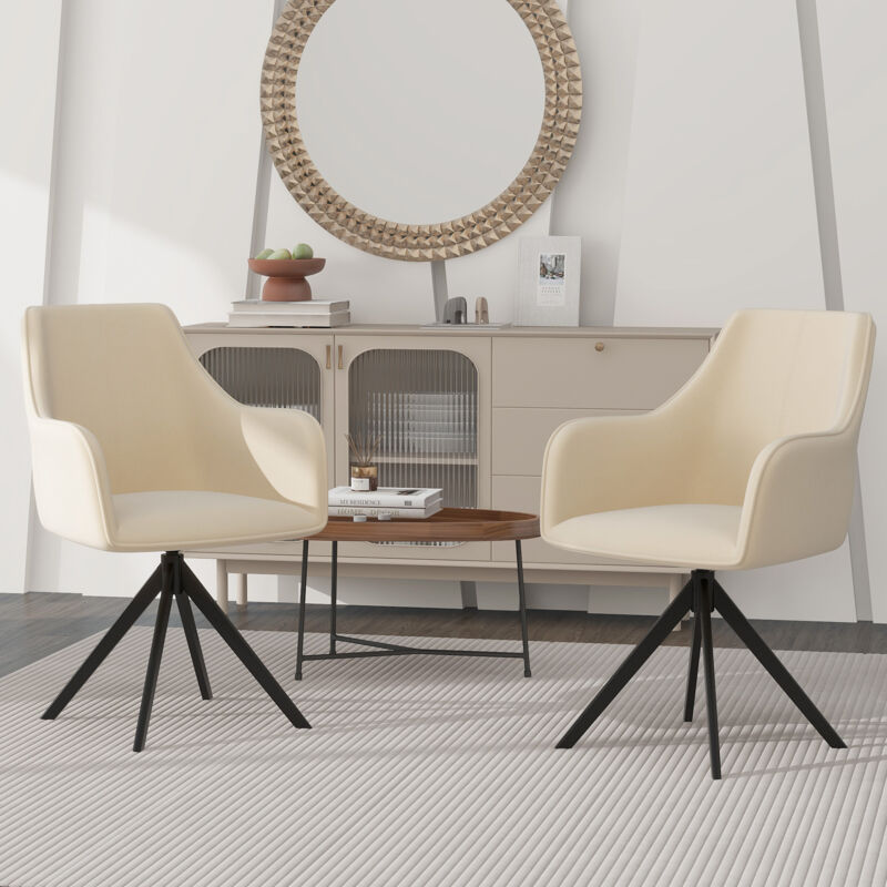 Lot de 2 chaises de salle à manger en velours beige, chaise de salle à manger pivotant à 360° avec pieds réglables