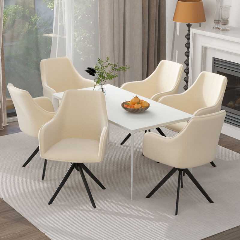 Lot de 6 chaises de salle à manger en velours beige, chaise de salle à manger pivotant à 360° avec pieds réglables
