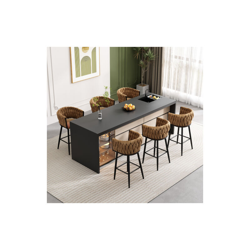 Okwish - Lot de 6 chaises de salle à manger en velours pour salon de luxe avec quatre pieds en métal Marron