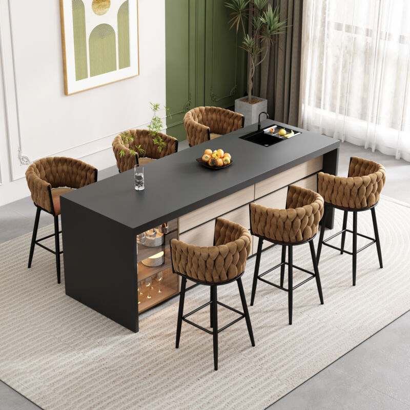 Redom - Lot de 6 chaises de salle à manger en velours pour salon de luxe avec quatre pieds en métal Marron