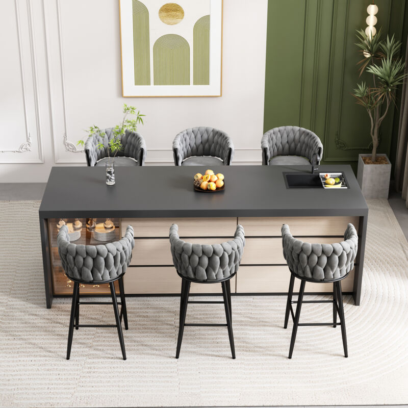 Lot de 6 chaises de salle à manger en velours pour salon de luxe, pieds en métal, gris