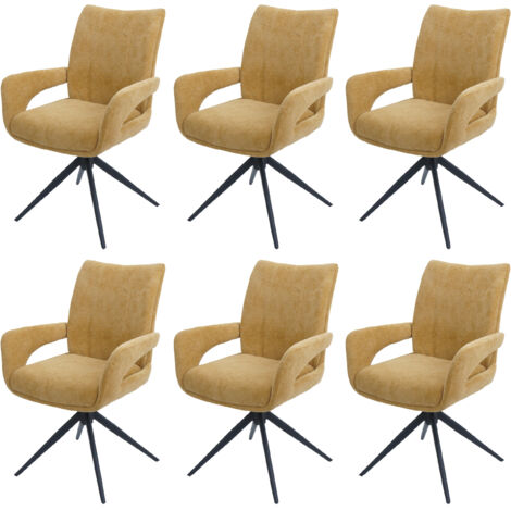 Lot de 6 chaises de salle à manger HHG-273, chaise de cuisine, pivotante avec retour automatique, tissu/textile chenille (310 g/m²) Öko-Tex, jaune moutarde