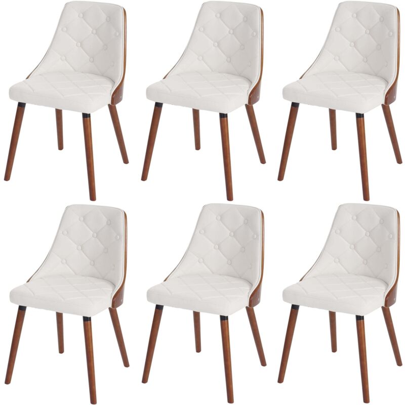 HHG – Lot de 6 chaises de salle à manger – Dossier en bois courbé aspect noyer – Revêtement similicuir blanc – Hauteur 82 cm – Largeur 50 cm - HHG-418 HHG – Lot de 6 chaises de salle à manger – Dossier en bois courbé aspect noyer – Revêtement similicuir blanc – Hauteur 82 cm – Largeur 50 cm - HHG-418