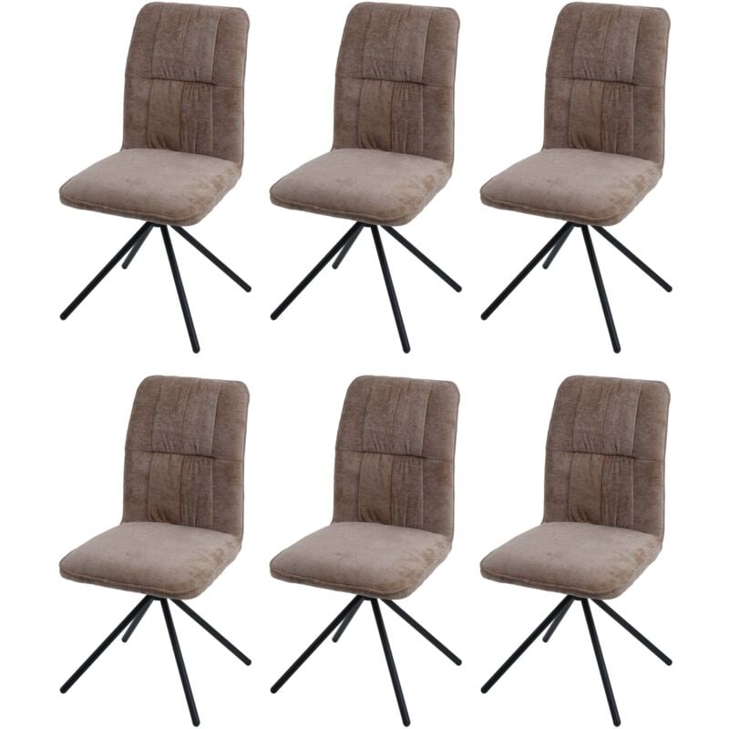 HHG - Lot de 6 chaises de salle à manger 432, chaise de cuisine, pivotante Auto-Return, tissu/textile chenille (340g/m²) Oeko-Tex, marron clair