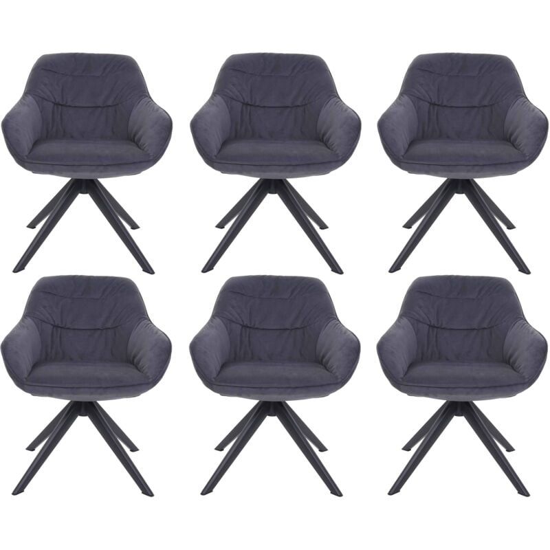 HHG - jamais utilisé] Lot de 6 chaises de salle à manger 779, chaise de cuisine rembourrée Chaise avec accoudoirs, pivotante, métal, tissu/textile