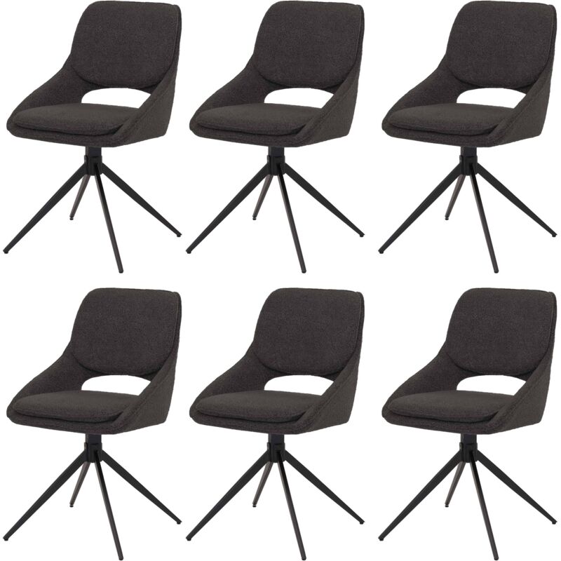 HHG - Lot de 6 chaises de salle à manger 612, chaise de cuisine, pivotante Auto-Return, tissu/textile Boucle (540g/m²) Oeko-Tex, gris foncé
