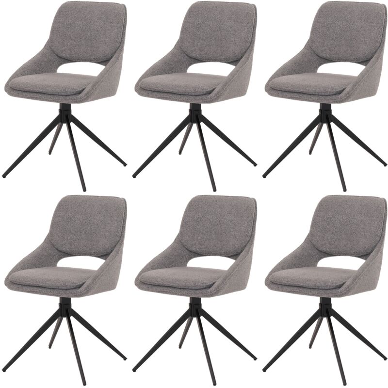 HHG - Lot de 6 chaises de salle à manger 612, chaise de cuisine, pivotante Auto-Return, tissu/textile Boucle (540g/m²) Oeko-Tex, gris