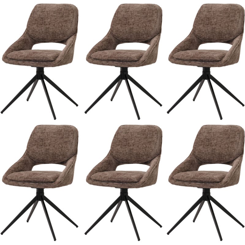 HHG - Lot de 6 chaises de salle à manger 617, chaise de cuisine, pivotante Auto-Return, tissu/textile chenille (490g/m²) Oeko-Tex, marron