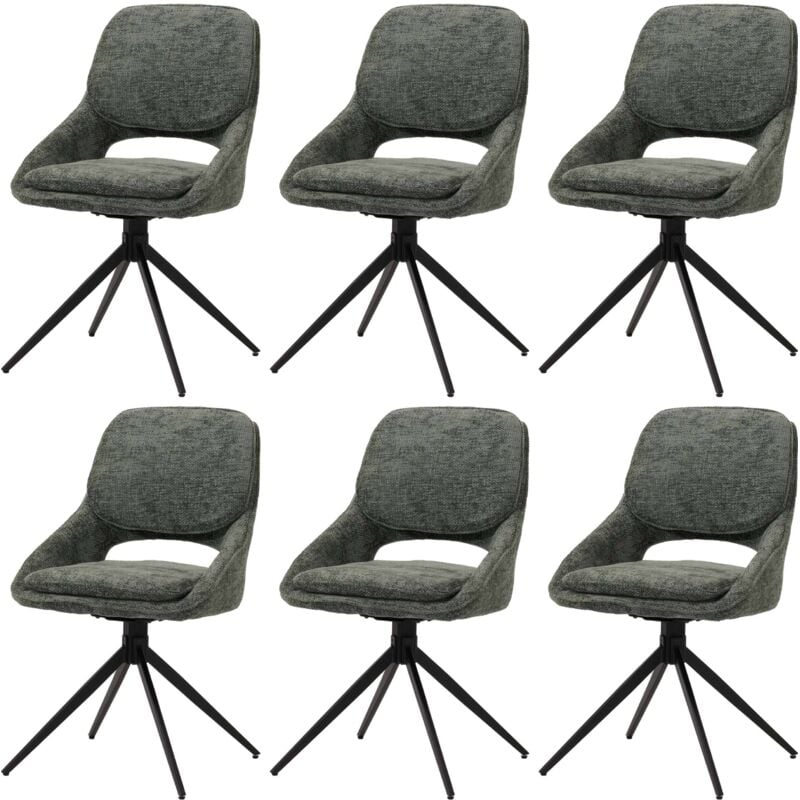 Lot de 6 chaises de salle à manger HHG 617, chaise de cuisine, pivotante Auto-Return, tissu/textile chenille (490g/m²) Oeko-Tex, vert