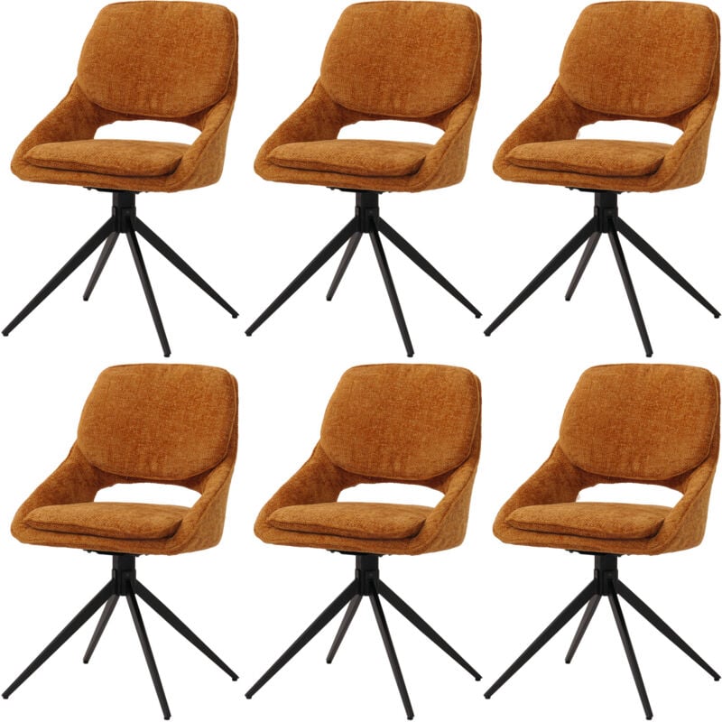 Lot de 6 chaises de salle à manger HHG 617, chaise de cuisine, pivotante Auto-Return, tissu/textile chenille (490g/m²) Oeko-Tex, ocre-jaune