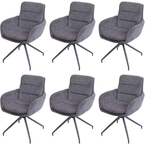 Lot de 6 chaises de salle à manger HHG-655, chaise de cuisine fauteuil, pivotant Auto-Position, tissu MVG, Velours gris