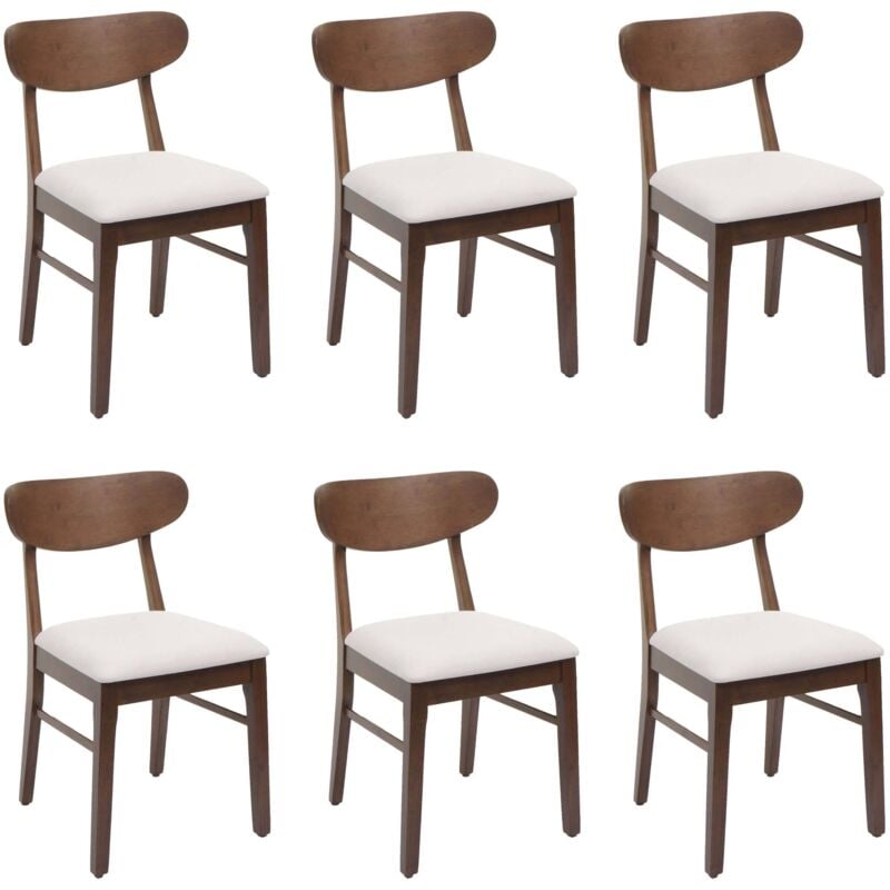 HHG - Lot de 6 chaises de salle à manger 698, chaise de cuisine, tissu/textile bois massif, bâti foncé, crème