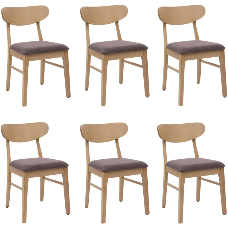 Lot de 6 chaises de salle à manger HHG-698, chaise de cuisine, tissu/textile bois massif, piétement clair, taupe