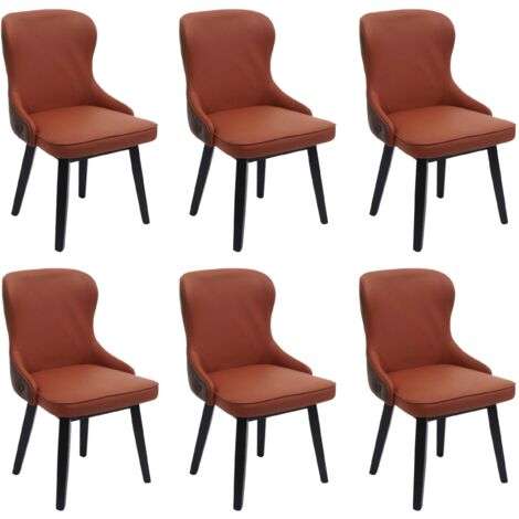 Lot de 6 chaises de salle à manger HHG-713, chaise rembourrée, chaise de cuisine, tissu/textile bois massif, terracotta-brun