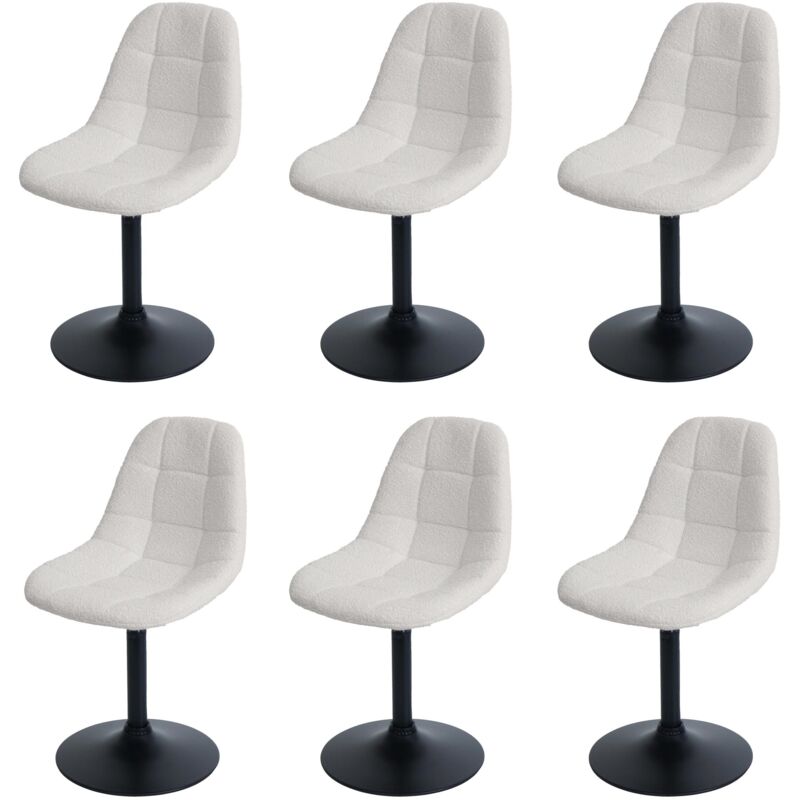 Lot de 6 chaises de salle à manger HHG-842, chaise de cuisine chaise pivotante, acier MVG tissu/textile bouclé (450g/m²), crème
