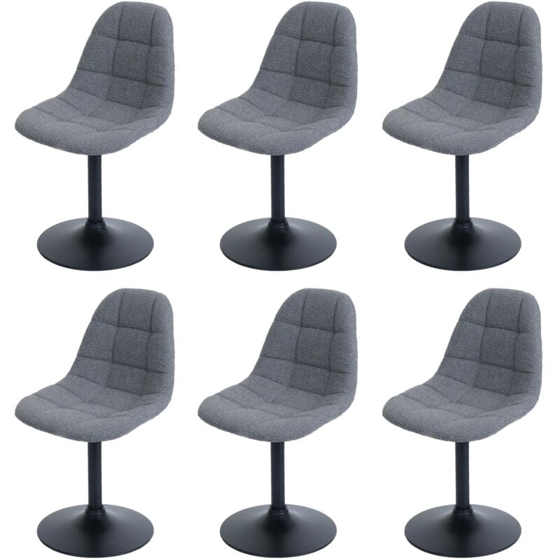 HHG - Lot de 6 chaises de salle à manger 842, chaise de cuisine chaise pivotante, acier mvg tissu/textile bouclé (450g/m²), gris foncé
