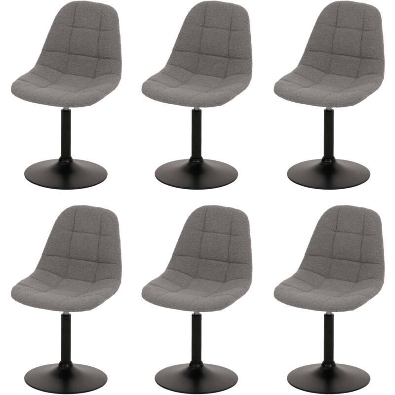HHG - Lot de 6 chaises de salle à manger 842, chaise de cuisine chaise pivotante, acier mvg tissu/textile bouclé (450g/m²), gris