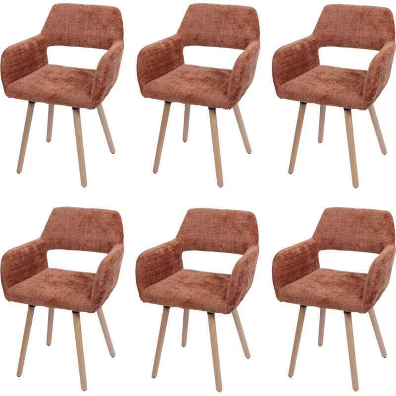 HHG - Lot de 6 chaises de salle à manger 867 ii, chaise de cuisine rembourrée, bois tissu/textile chenille (465g/m²) mvg, terracotta