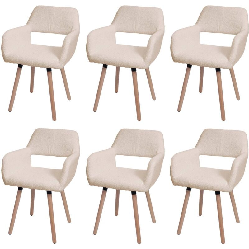 HHG - Lot de 6 chaises de salle à manger 873 ii, chaise de cuisine chaise rembourrée, bois tissu/textile bouclé (450g/m²) mvg, beige