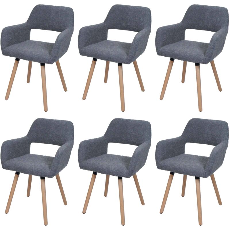 HHG - Lot de 6 chaises de salle à manger 873 ii, chaise de cuisine chaise rembourrée, bois tissu/textile bouclé (450g/m²) mvg, gris foncé