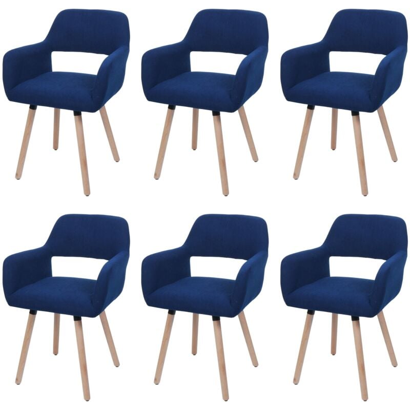 HHG - Lot de 6 chaises de salle à manger 878 ii, chaise de cuisine chaise rembourrée, bois tissu/textile Velours (400g/m²) mvg, bleu