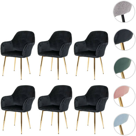 Lot de 6 chaises de salle à manger HWC-F18, chaise de cuisine, design rétro velours vieux rose, pi