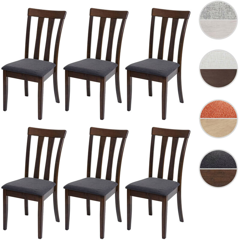 Lot de 6 chaises de salle à manger HWC-G46 tissu/textile bois massif cadre foncé, gris foncé