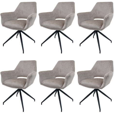 Lot de 6 chaises de salle à manger HWC-M53, chaise de cuisine avec accoudoirs, pivotante Auto-Position, métal tissu/text