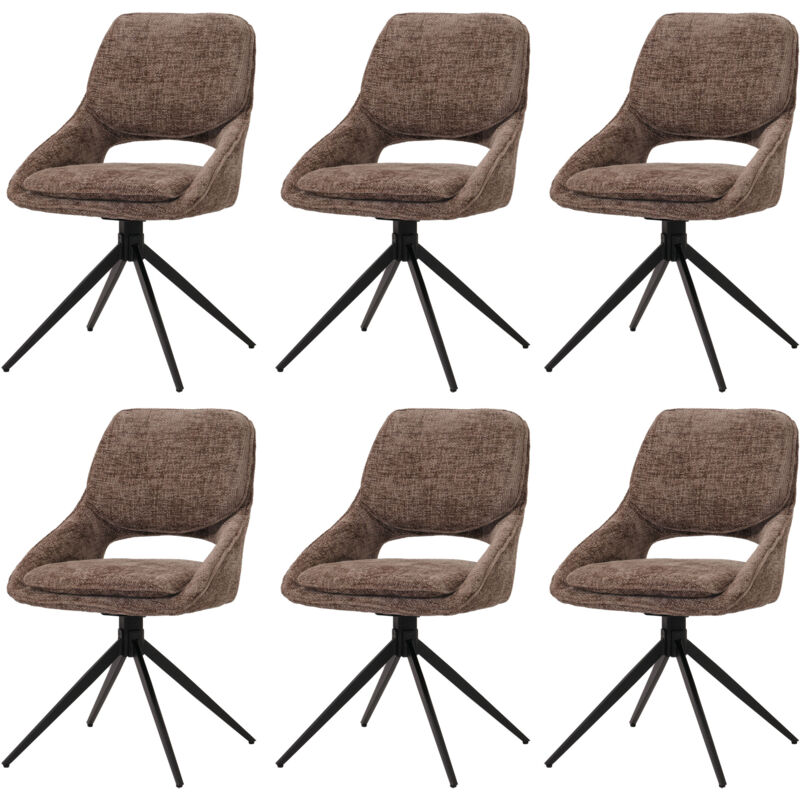 HW - Lot de 6 chaises de salle à manger C-N73, chaise de cuisine, pivotante Auto-Return, tissu/textile chenille (490g/m²) o