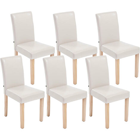 Lot de 6 Chaises de salle à manger Ina similicuir avec pieds en Bois Crème Nature