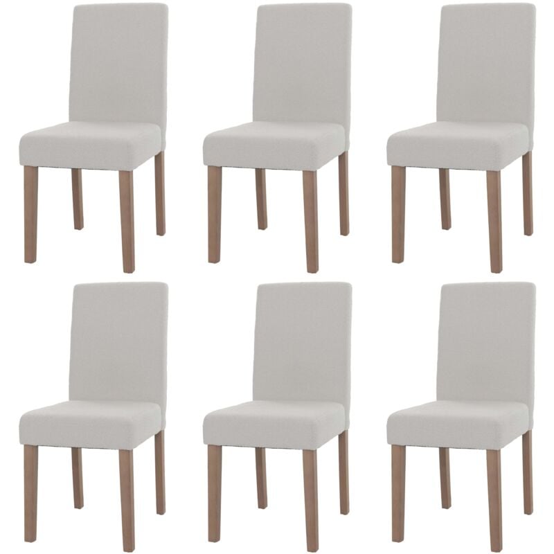 HHG - Lot de 6 chaises de salle à manger Littau, chaise de cuisine à dossier haut, tissu/textile bouclé bois, crème, pieds couleur naturelle