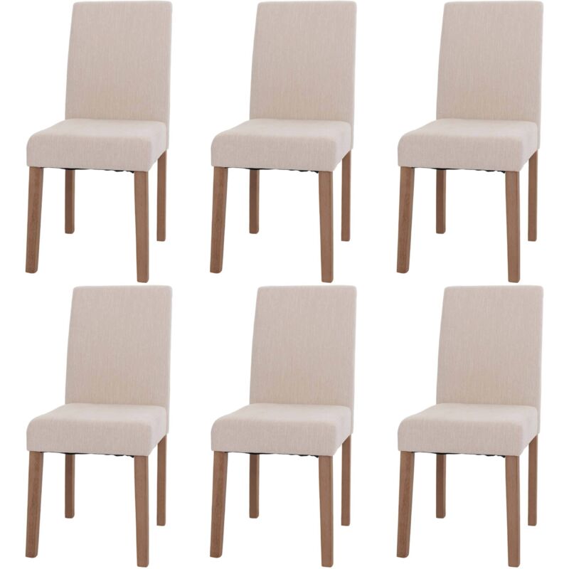 HHG - Lot de 6 chaises de salle à manger Littau, chaise de cuisine à dossier haut, tissu/textile chenille bois, crème, pieds couleur naturelle