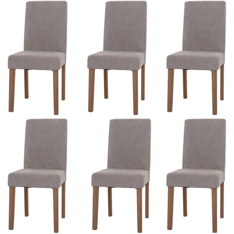 HHG - Lot de 6 chaises de salle à manger Littau, chaise de cuisine à dossier haut, tissu/textile chenille bois, gris clair, pieds couleur naturelle