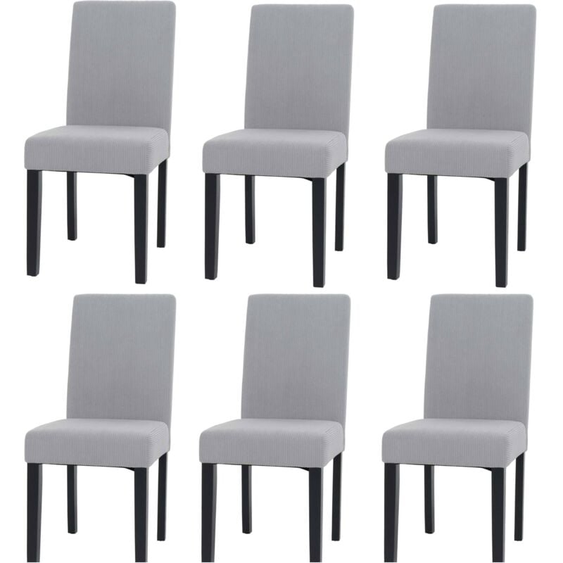 HHG - Lot de 6 chaises de salle à manger Littau, chaise de cuisine à dossier haut, tissu/textile Velours Bois, gris clair, pieds foncés