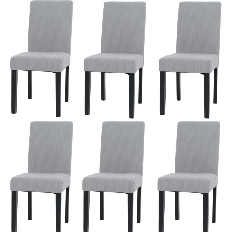 HW - Lot de 6 chaises de salle à manger Littau, chaise de cuisine à dossier haut, tissu/textile Velours Bois gris clair, pi