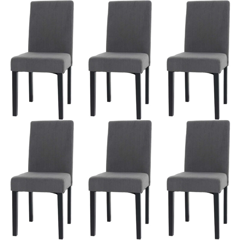 HW - Lot de 6 chaises de salle à manger Littau, chaise de cuisine à dossier haut, tissu/textile Velours Bois gris foncé, pi