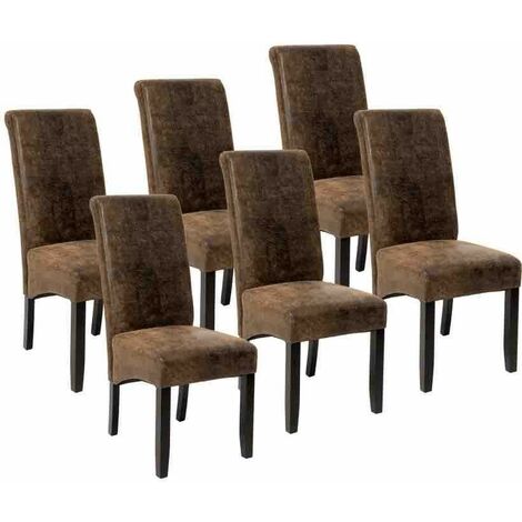 Lot de 6 Chaises de Salle à Manger marron aspect simili cuir avec pieds en bois résistants