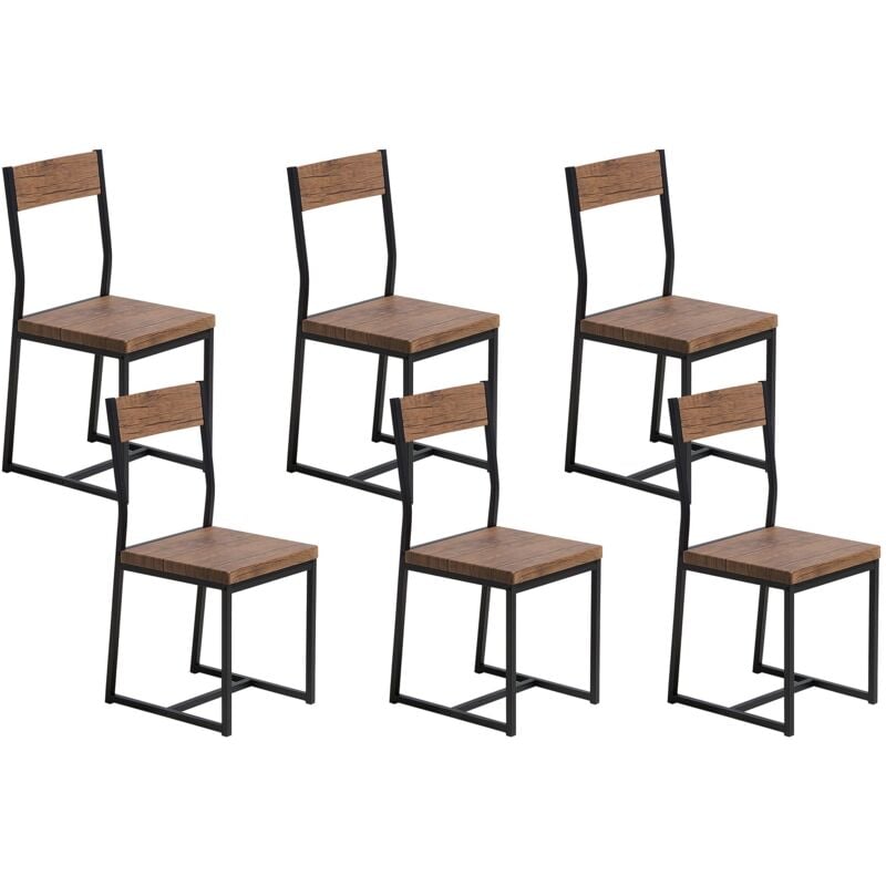 Beliani - Lot 6 Chaises Modernes en Bois mdf Foncé et Acier Noir Robustes et Pratiques pour Salle à Manger au Design Industriel et Minimaliste