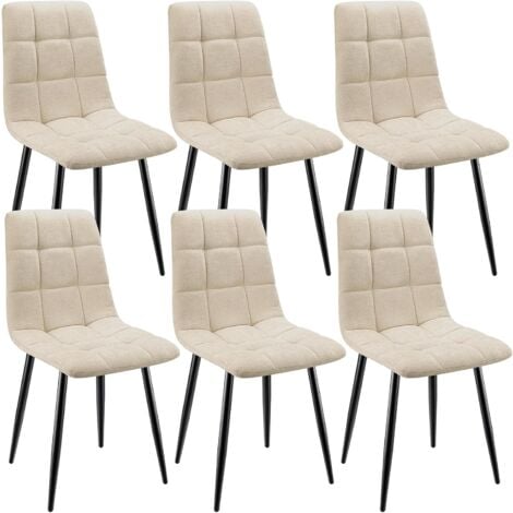 LEWE 6 Chaises de Salle à Manger Rembourrées avec Dossier Haut et Design Damier en Lin - Beige