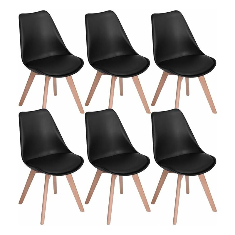 Eggree - Lot de 6 chaises au design Scandinave contemporain pour salle à manger - Noir