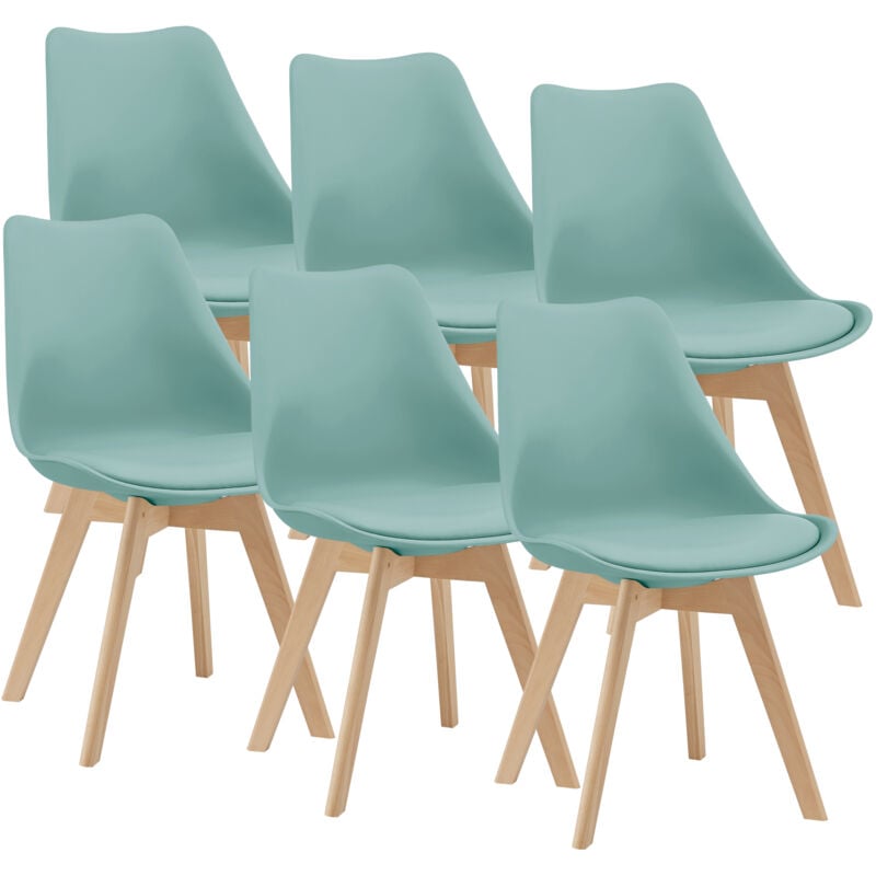 [en.casa] - Lot de 6 Chaises de Salle à Manger Fläten Similicuir Hêtre Menthe