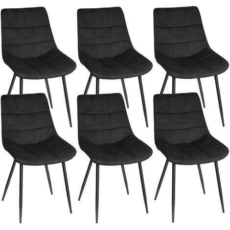 Lot de 6 Chaises de salle à manger, Siège moderne chaise à carreaux, rembourrées, avec pieds en fer, surface en velours lisse-charge 120 kg-noir