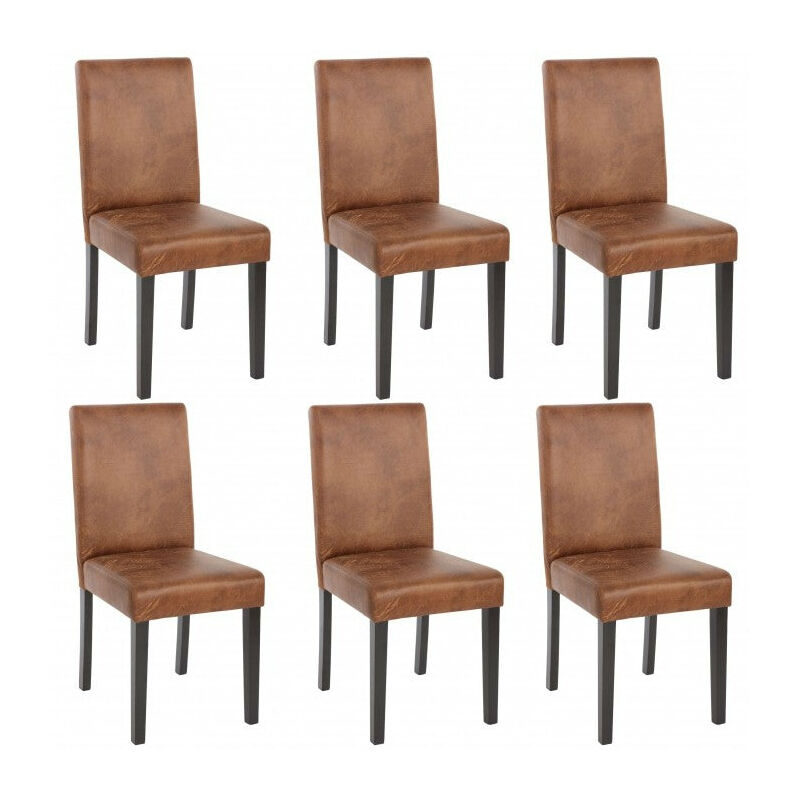 lot de 6 chaises de salle à manger synthétique marron vieilli pieds foncés - marron
