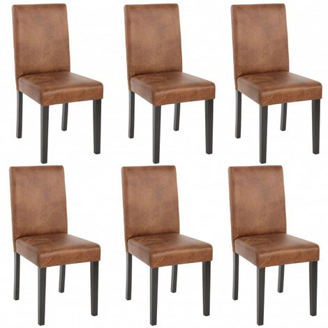 Lot de 6 chaises de salle à manger simili-cuir marron vieilli pieds foncés - marron