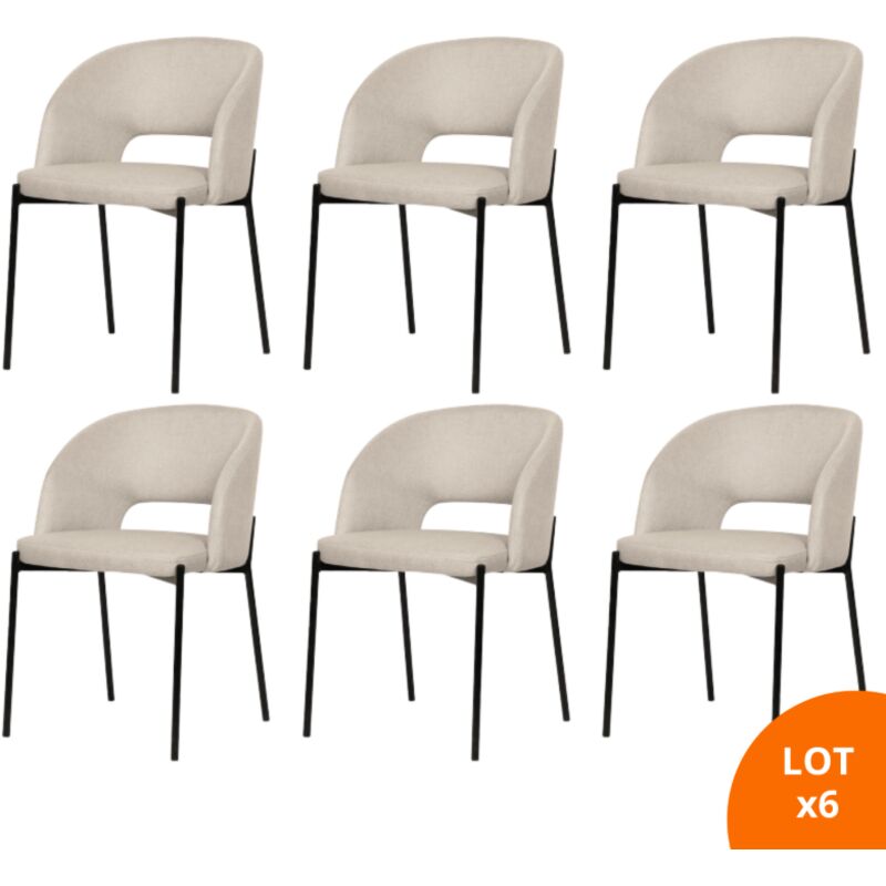 Secury-t - Lot de 6 chaises de salle à manger tissus beige - pieds en métal noir - kristen