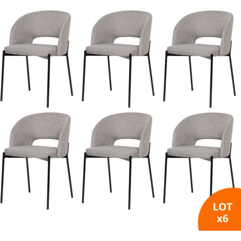 Secury-t - Lot de 6 chaises de salle à manger tissus gris - pieds en métal noir - kristen